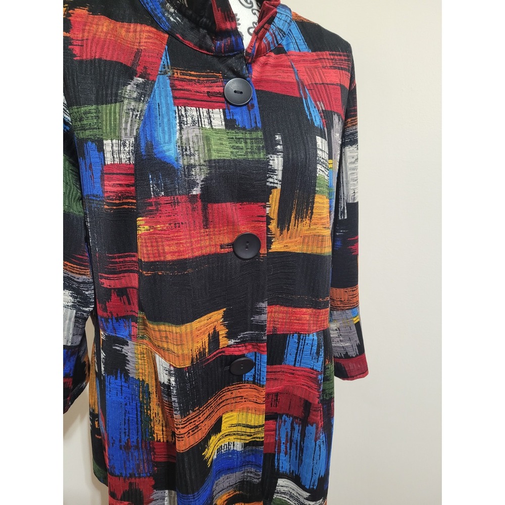 Ali Miles Womens XL Abstract Brushstroke Jacket Multi-Color Funnel Neck Buttonup - Picture 4 of 7